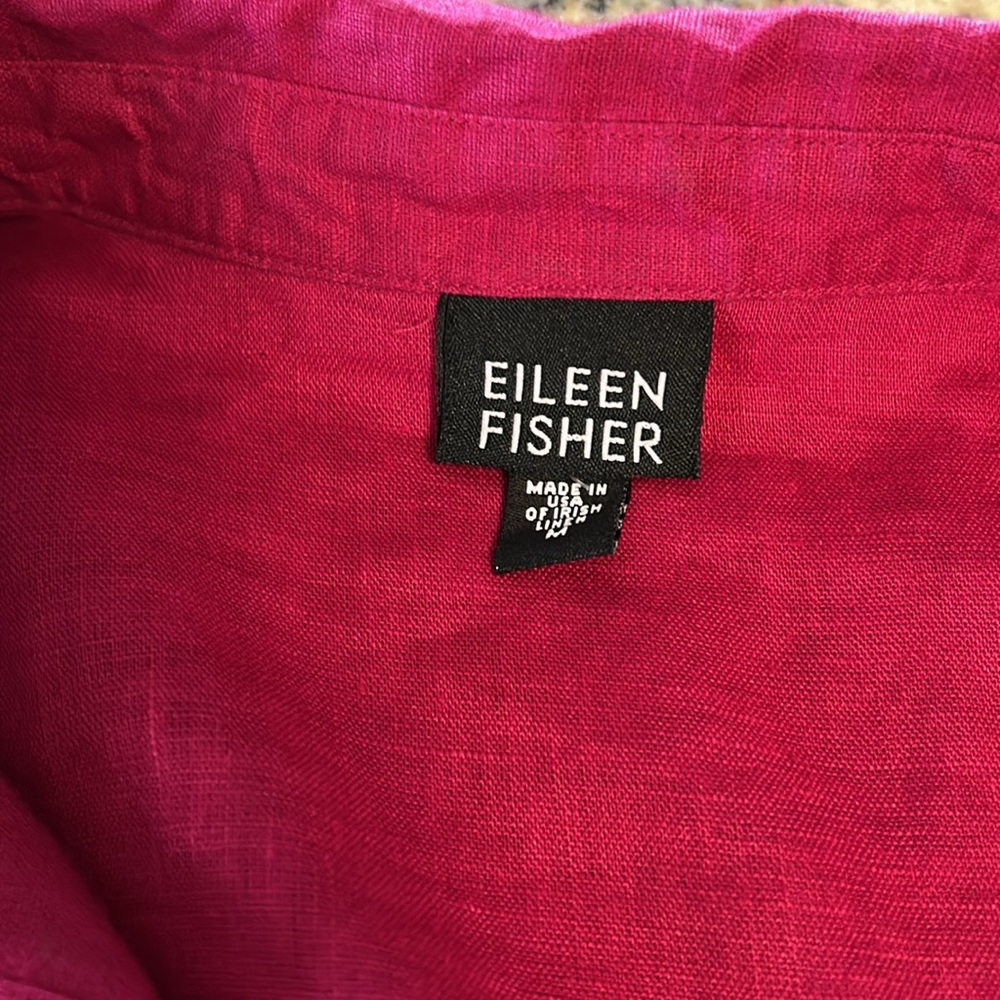 Eileen Fisher Irish Linen button down Shirt Magenta Medium - Picture 6 of 9
